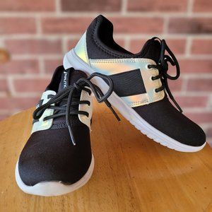 Nautica Black and Holographic Silver Tennis Shoes Girls Size 1
